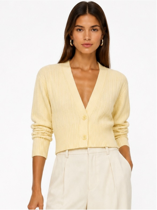 Aritzia Sweaters - Aritzia Wilfred Cropped Ribbed Cardigan butter yellow Wool Blend Minimalist